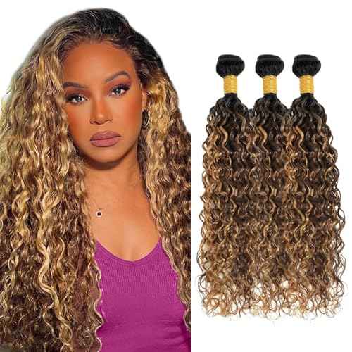 28 30 32 inch P4/27 Human Hair Bundles Ombre Highlight Water Wave Bundles Honey Brown Human Hair Bundle Blonde and Brown Color