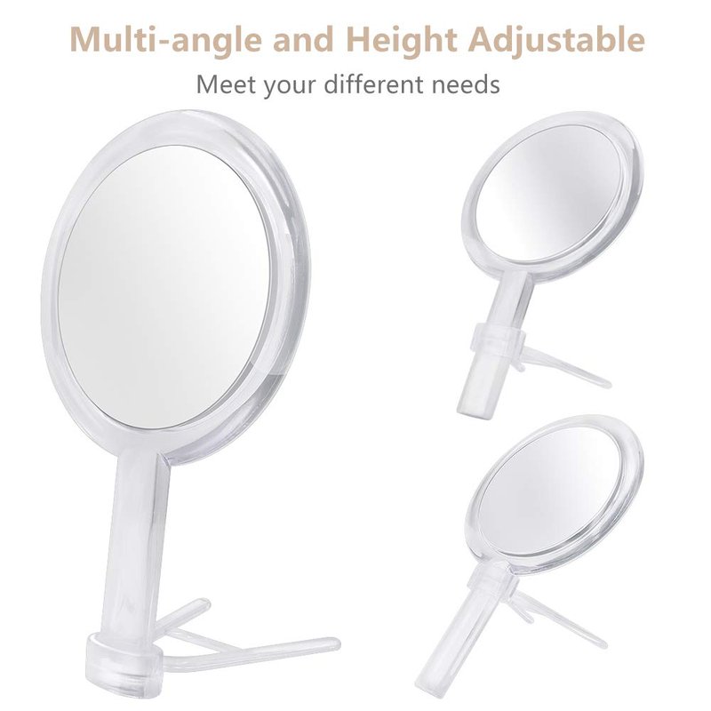 1X & 10X Magnifying Double Side Hand Makeup Mirror with Stand, Handheld Vanity Mirror, Clear