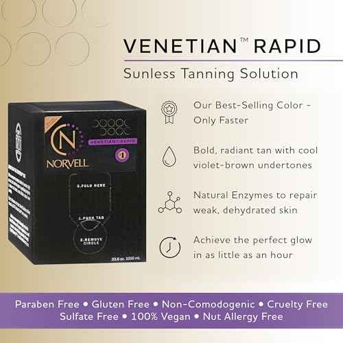 Norvell Premium Rapid Spray Tan Solution Venetian One 1 Liter ? Professional Sunless Tanning Formula for Ultra Fast Natural Bronze Glow, Streak Free, Fast Drying, Long Lasting Color