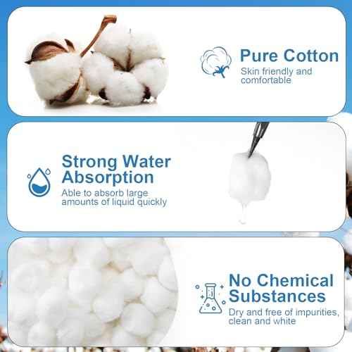 1000 Pcs Soft Cotton Ball Bulk Organic Medium Cotton Ball for Absorbent Multipurpose Pure Nail Polish Remover Makeup Removal First Aid Face Crafting Cleaning Skin Applying Lotion