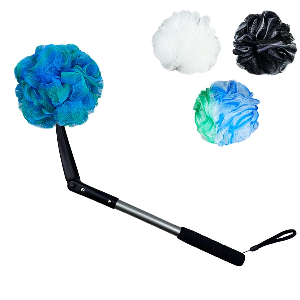 EASACE Long Handled Loofah with Sponges by Shower,Back Scrubber & Bath Sponges,Body Exfoliator Luffa on a Stick,for Elderly & Disabled, Soft Loofah for Bathing Men & Women