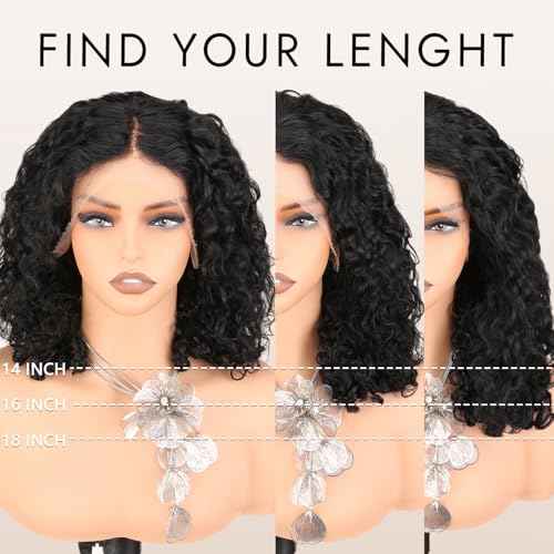Burmese Curly Human Hair Wig with Bouncy End, 13x4 Lace Front Bouncy Curly Wigs Human Hair, Water Wave Blend Curly 100% Brazilian Human Hair, Pre Plucked Transparent Lace Natural Color 18 Inch