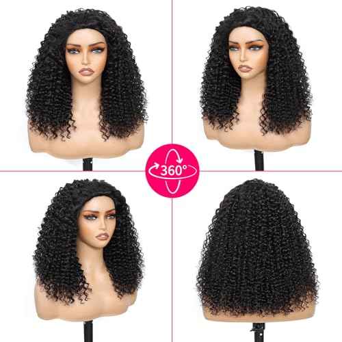 Kinky Curly Half Wig Human Hair Glueless Human Hair Wig 200 Density 3 In 1 Seamless Flip Over Half Wigs Human Hair Drawstring Headband Wig for Women 18 Inch
