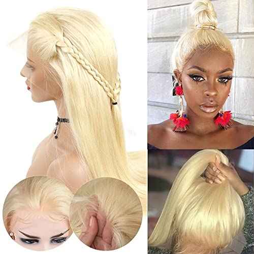 613 Blonde 13x4 Lace Front Wig Human Hair Pre Plucked Brazilian Straight 613 Blonde Human Hair Wigs for Women 150% Density Transparent Lace Frontal Wig with Baby Hair (16 inch, 13x4 Straight)