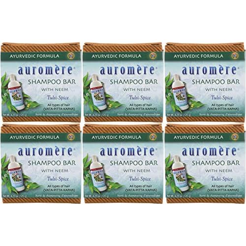 Auromere Ayurvedic Shampoo Bar - Eco Friendly, Handmade, Vegan, Cruelty Free, Natural, Non GMO, All in One Bar for Soap and Shampoo (4.23 oz), 6 pack