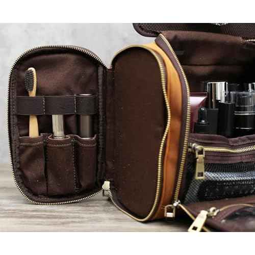 EURYNOME Toiletry Bag For Men, Genuine Leather Toiletries Organizer, Travel Hanging Toiletry Bag Large Water-resistant Bathroom Shaving Kit for Cosmetics, Makeup Case Travel Dopp Kit