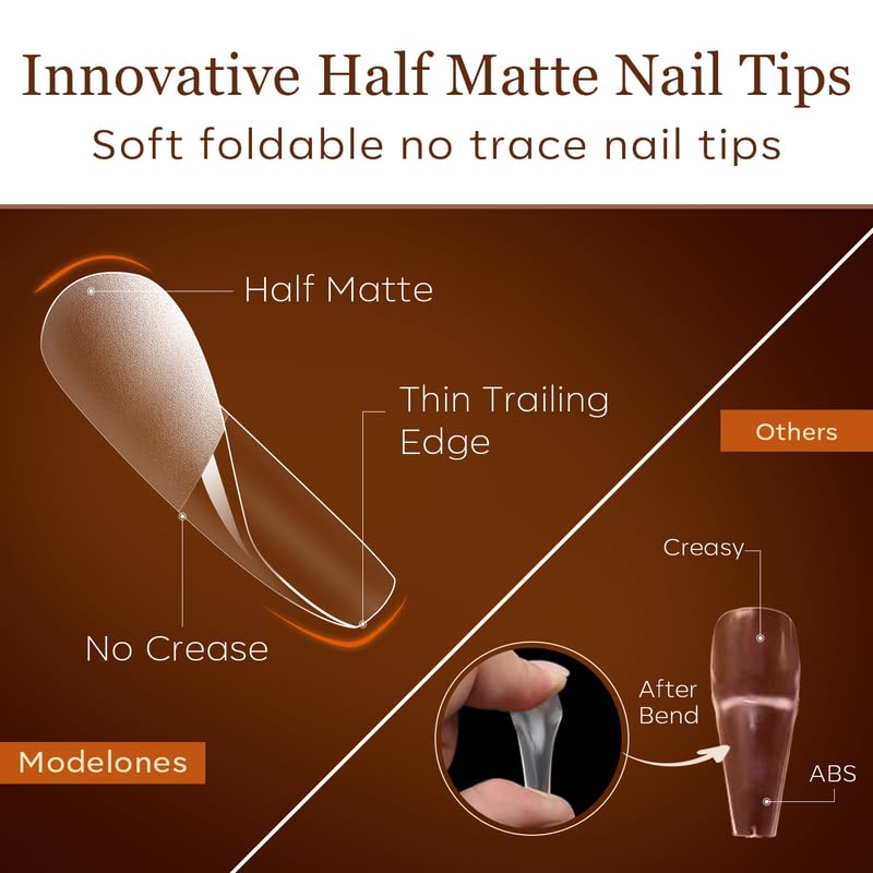 Long Coffin Nail Tips - 510Pcs Pre-shaped Half Matte Full Cover Acrylic Gel | 15 Sizes for DIY Manicure