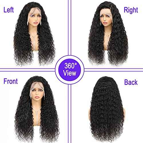Water Wave Lace Front Wigs Human Hair 180% Density Pre Plucked with Baby Hair 13x4 Hd Transparent Water Wave Lace Frontal Wigs 22Inch Wear and go Glueless Wet and Wavy Wig for Women