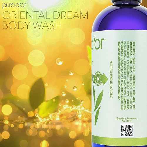 PURA D'OR 16 Oz Oriental Dream Body Wash ? Invigorating Lemongrass Scent ? Aloe Vera Based, Infused with Tea Tree & Eucalyptus Oils ? pH Balanced, Sulfate-Free, Hypoallergenic, Vegan ? For Men & Women