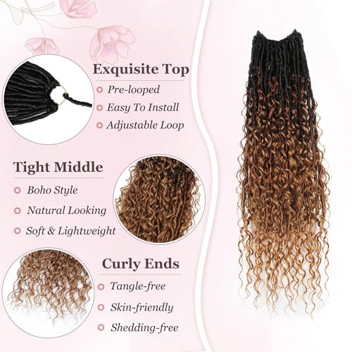 Boho Faux Locs Crochet Hair 9 Packs Long Goddess locs 24 Inch Boho Soft Locs With Curly Ends Pre Looped Bohemian River Loc Crochet Hair For Women (24 inch,1B/30/27)