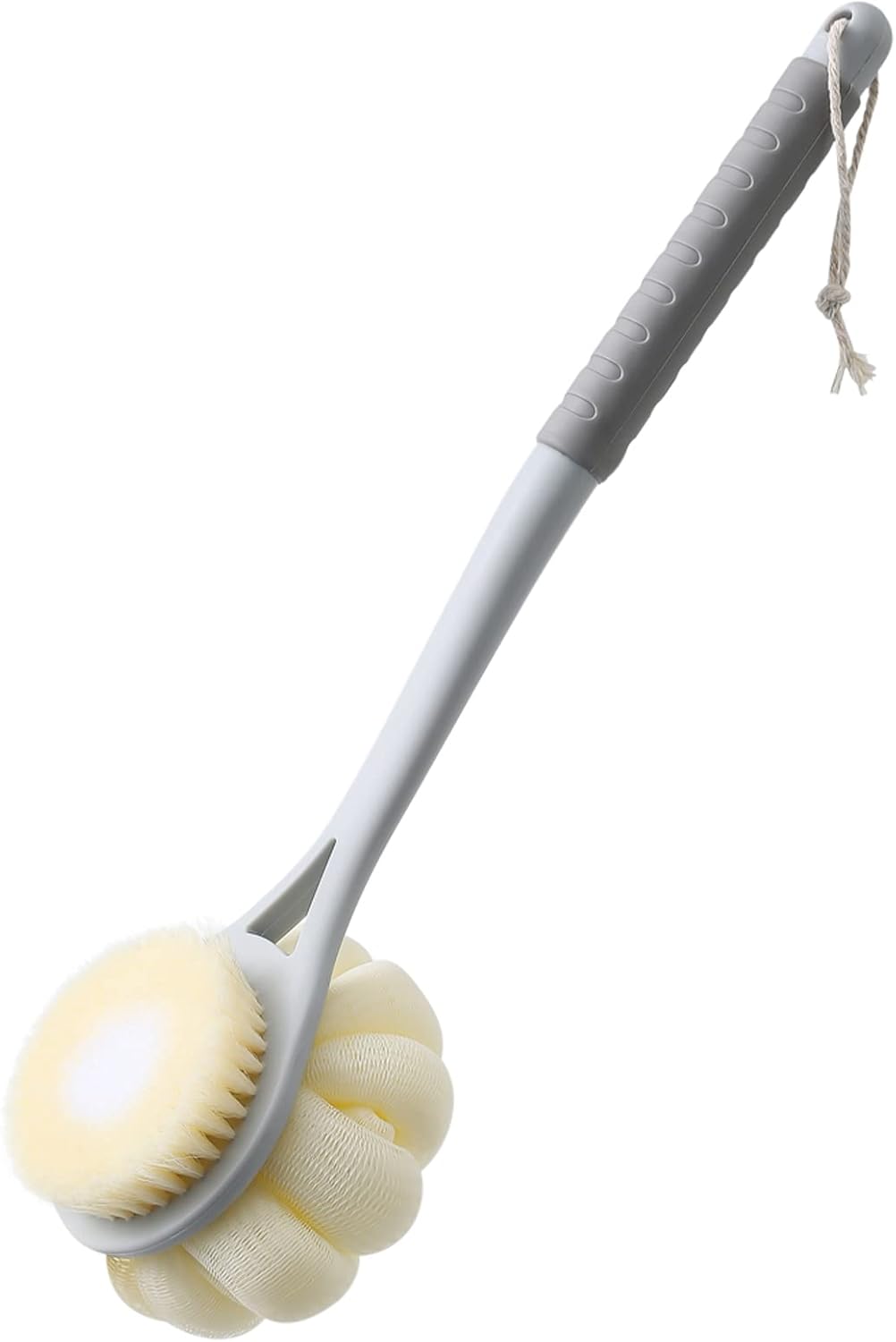 Skiennix Shower Body Brush - Soft Bristles & Pumpkin Loofah | 14” Long Handle Exfoliating Back Scrubber for Men & Women (Grey)