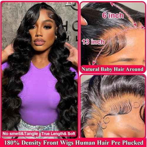 20 Inch Lace Front Wigs Human Hair Body Wave 13x6 HD Lace Frontal Wig Pre Plucked Bleached Knots With Baby Hair 180 Density Brazilian Human Hair Wigs for Black Women
