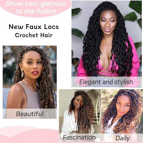 18 Inch New Faux Locs Crochet Hair With Curly Ends 7 Packs Goddess Locs Wavy Soft Locs Pre-looped Ombre Brown Bohemian Nu Locs Synthetic Crochet Braiding Hair for Women (12Strands/pack T30#)