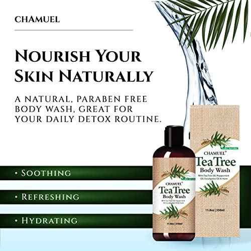 Chamuel Tea Tree Body Wash - Made With Natural Ingredients To Fights Itchy Skin, Body Odor, Athlete's Foot, Jock Itch & Toenails Issues - Organic Scented - Men & Women (11.8oz) 2-Pack