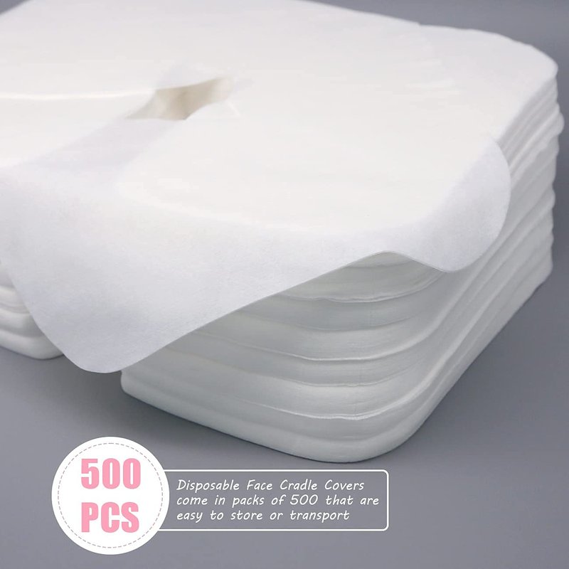 500 count Disposable Face Cradle Coverss–Medical-Grade cotton, SPA Face Rest Covers Headrest Covers for Massage Tables Massage Chairs 14.17 x 10.6 inches/ 36 x 27 cm…