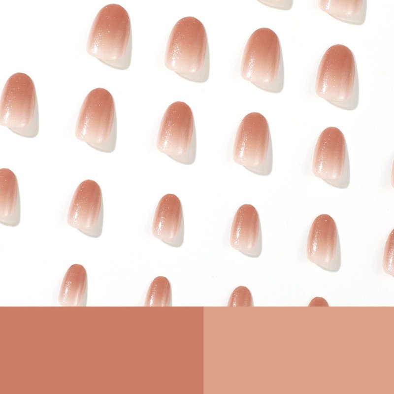 Kamize Almond Fake Nails Short Acrylic Press on Nails Full Cover Honey Peach False Gold Nails for Women and Girls 24PCS