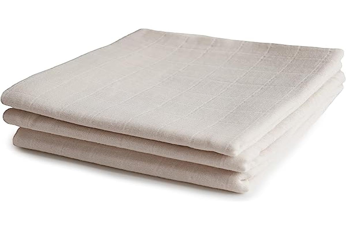 mushie Muslin Baby Cloths | 100% Organic Cotton | 23.5" x 23.5" (Flowers) 3-Pack