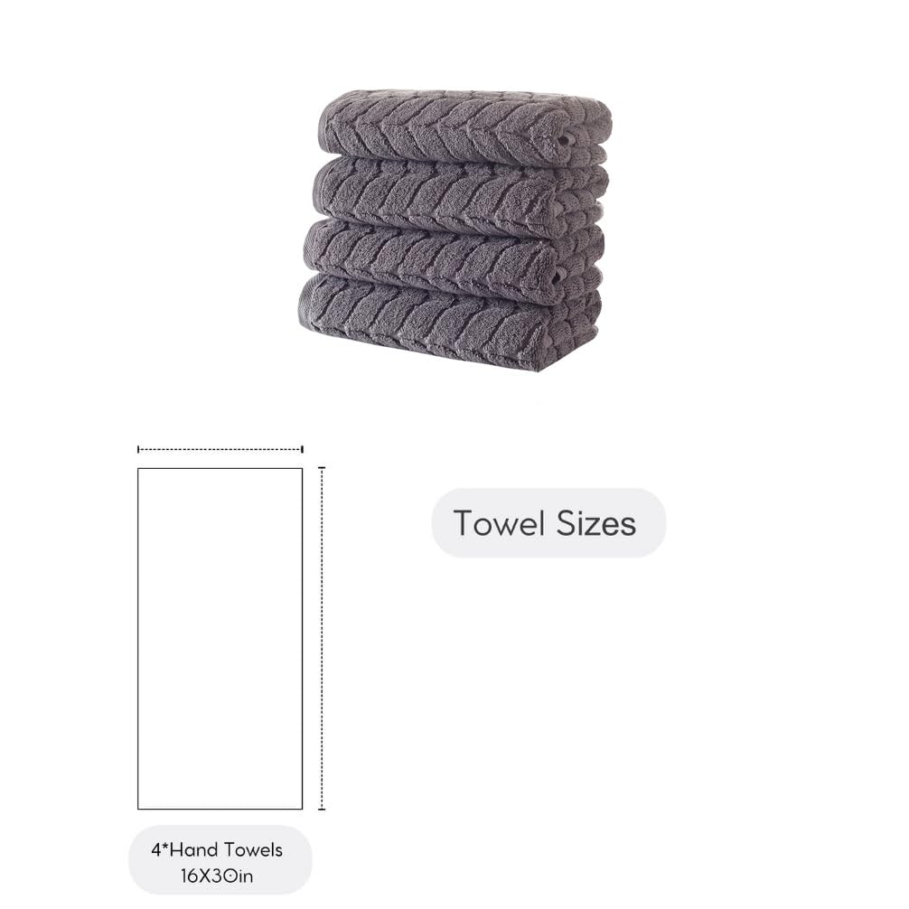 BAGNO MILANO Turkish Cotton Bath Towels, Hand Towels - Soft Plush Jacquard Collection - Highly Absorbent Towel Set (Grey, 4 Pcs Hand Towel Set)