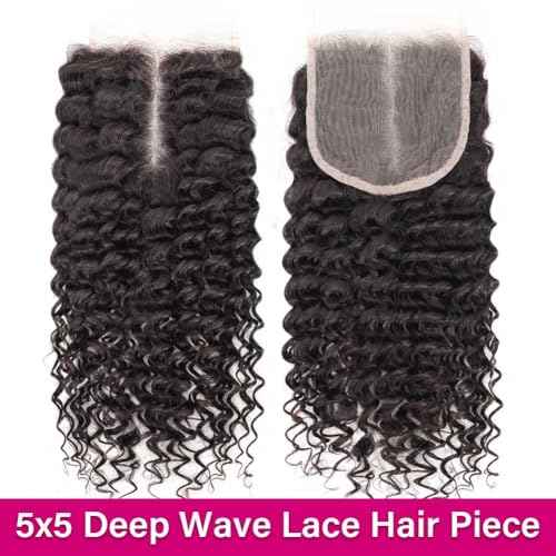 5x5 HD Lace Closure Curly Human Hair Closure Skinlike 0.1mm Invisible HD Lace Small Knots Closure Pre Plucked 12A Unprocessed Virgin Hair Deep Wave Human Hair Closures for Black Women 22 Inch