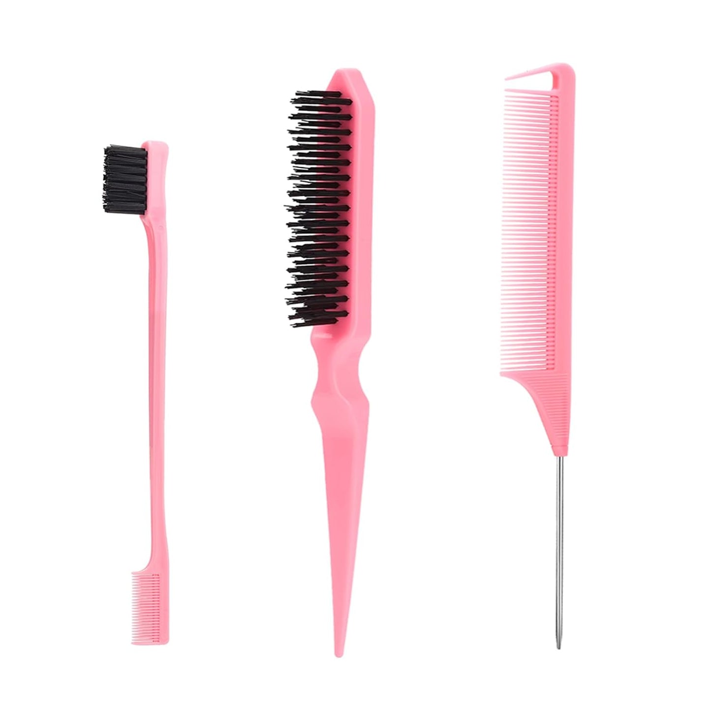 Sweet View Hair Brush Set - 3 Pcs Slick Back Brush, Rat Tail Comb & Bristle Brush for Kids' Ponytails & Edges