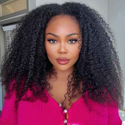 20 Inch Half Wig Human Hair 200% Density Curly 3 In 1 Seamless Flip Over with Drawstring Headband Wig Beginner Friendly Jerry Curly Human Hair Wig Wear and Go Glueless Wigs Human Hair for Women