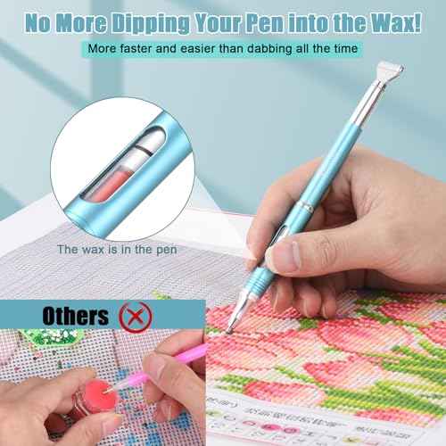Diamond Art Pen Refillable Wax Pen for Diamond Painting, Metal 5D Diamonds Art Accessories Pens with a Multi Placer, Blue