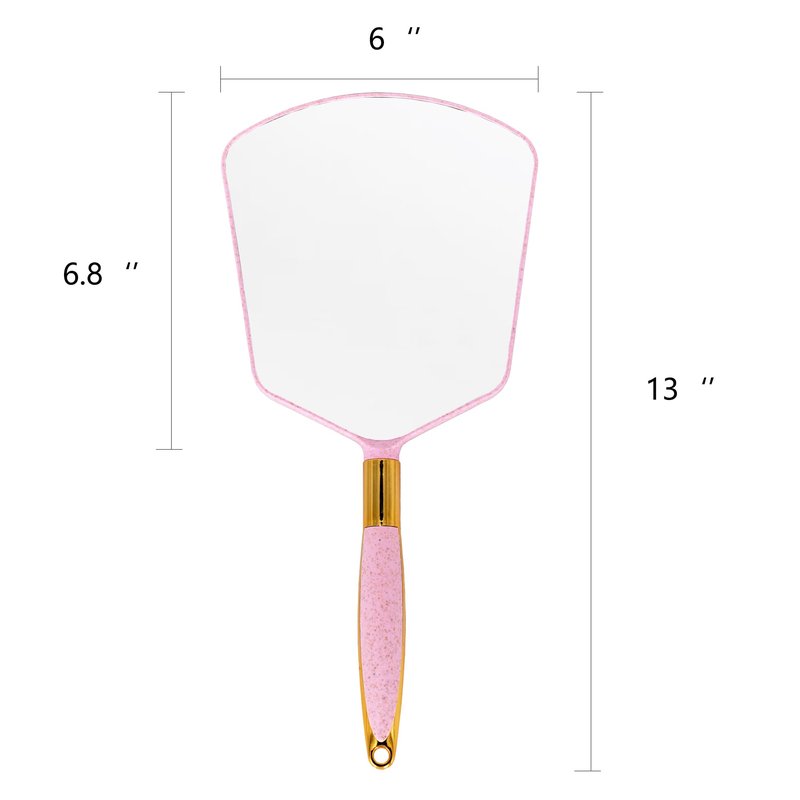 Eaoundm Hand Held Mirror with Handle, with Hook Hole for Bathroom and Bedroom, Barbers Haircut Mirror for Home and Salon (6 W X13 L inchs, Pink)