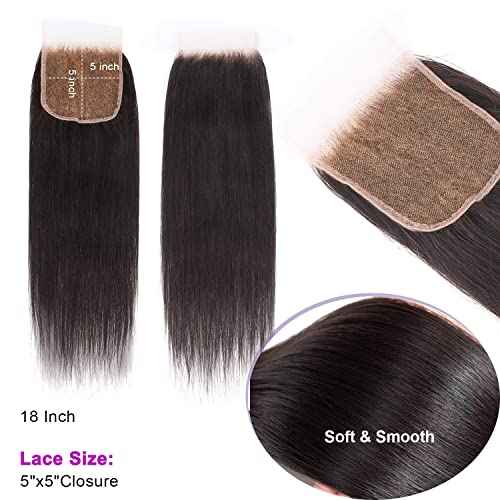 Myshinywigs Bleached Knots 5x5 Real HD Lace Closure Skinlike Straight Human Hair Closure Pre Plucked with Baby Hair Brazilian Virgin Thin Invisible 5x5 Lace Closure Serrated Edge 16 Inch Closure Only