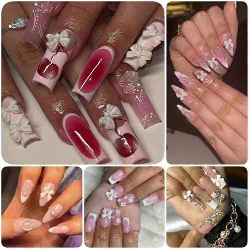 Bow Nail Charms, 3D Nail Charms Bulk for Nail Art Charms and Y2K Charms for Nails Design