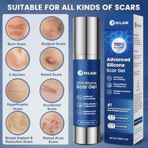 100% Silicone Scar Gel Scar Cream, Advanced Silicone Gel for Removal of Surgical, Burns, Acne Scar, Old and Recent Scars and Stretch Marks, 1.7 oz/50ml