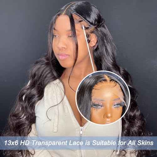 22 Inch Body Wave Lace Front Wigs Human Hair Pre Plucked 180% Density 13x6 Transparent HD Lace Front Wigs for Black Women Glueless Lace Frontal Wigs Natural Black Human Hair Wig