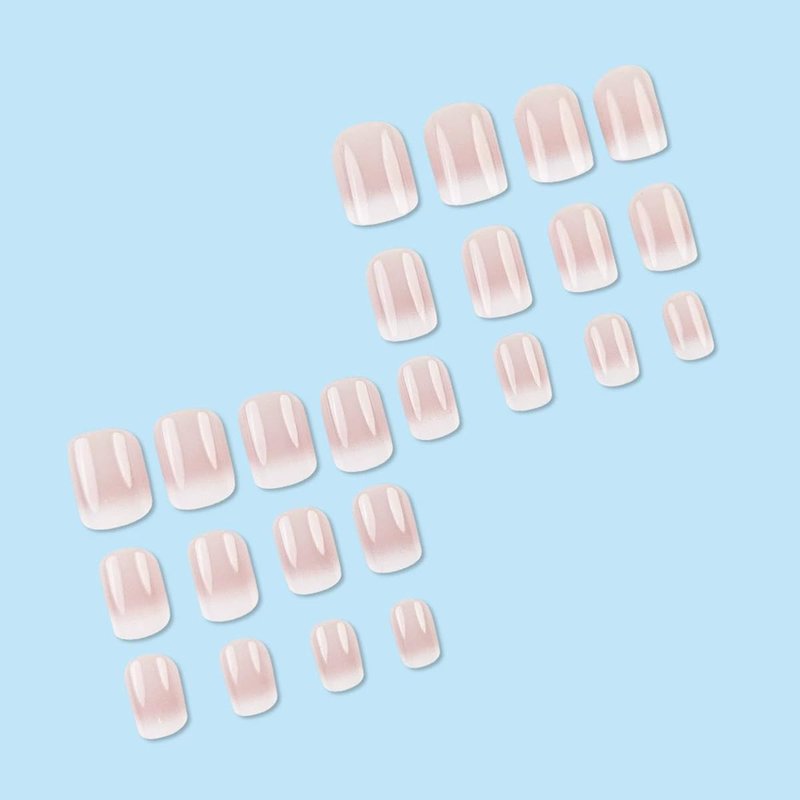 Short Square Press on Nails French Fake Nails Ombre Acrylic Nails Press on Full Cover Glossy False Nails Artificial Stick on Nail for Women Manicure Decoration 24PCS