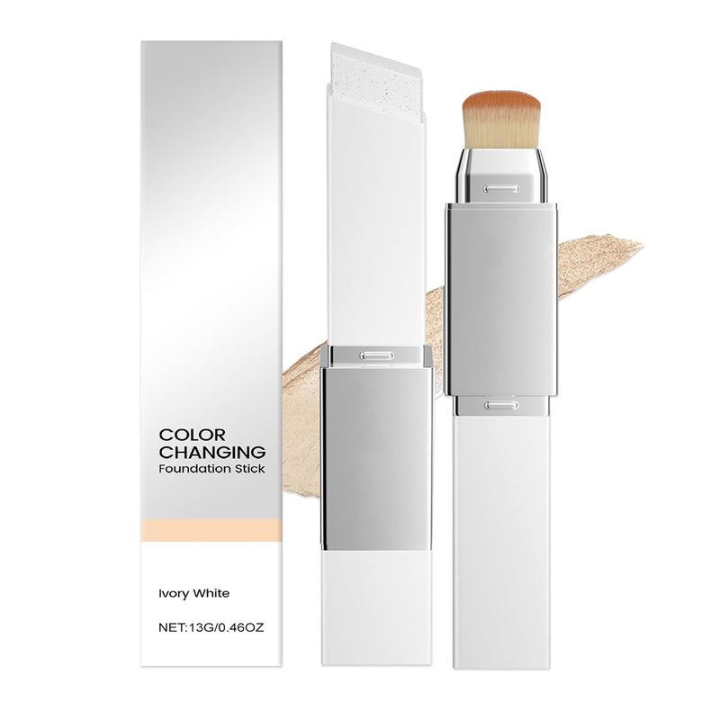 2-in-1 Foundation Stick with Brush - Smooth Creamy Texture for Natural Finish & Buildable Coverage Makeup