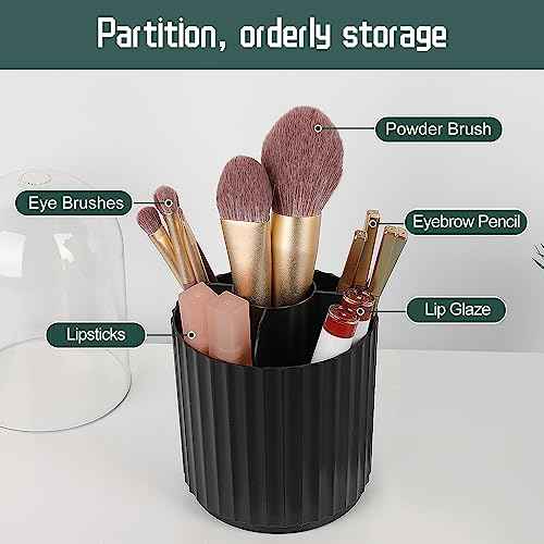 JessLab Makeup Brush Holder Organizer with Lid, 360 Degree Rotatable Spinning Cosmetics Holder Display for Bathroom Vanity Countertop, Black
