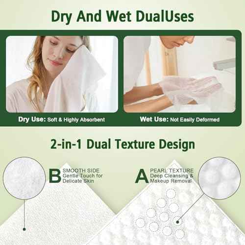 Disposable Face Towels 300 Count, Biodegradable Ultra Soft & Thick Facial Towels for Sensitive Skin, Lint-Free Makeup Remover Dry Wipes, Multi-Purpose Cleansing Towelettes for Face Wipes, Skincare