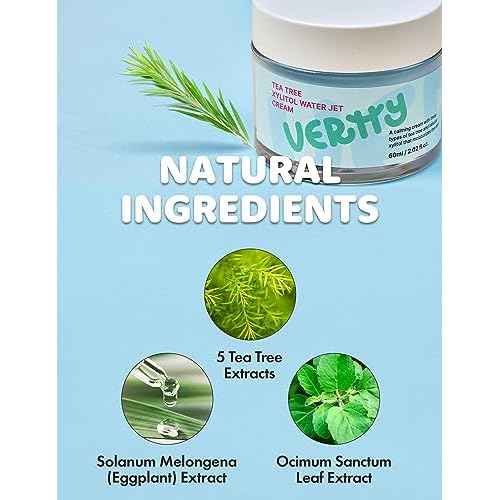 vertty Tea Tree XYLITOL Hydrating Facial Cream | Cooling, Redness Relief, Moisturizing Water Cream | Non-Comedogenic Moisturizer for Face | Long-lasting Hydration | Teens & Kids Skin Care (2oz)