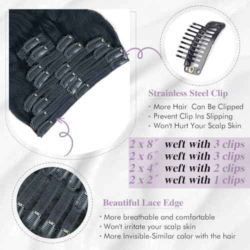 Body Wave Clip In Hair Extensions Real Human Hair Clip Ins For Women 18 Inch Remy Human Hair Extensions Clip Ins 8 Pcs With 18 Clips 120g Natural Black