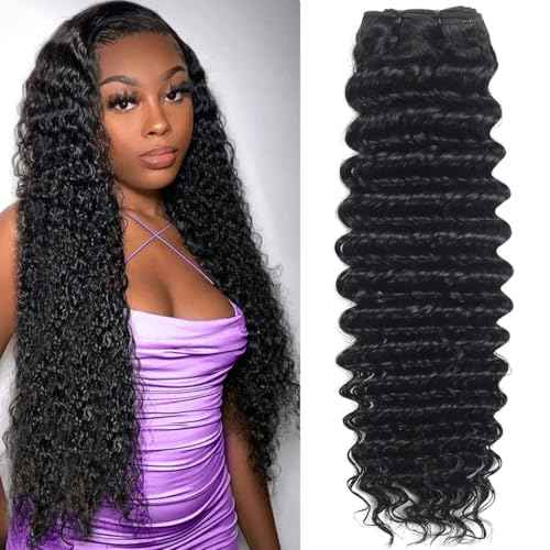 Deep Wave Bundles Human Hair 28 Inch 12A Brazilian Virgin Human Hair Single Bundle 100% Unprocessed Deep Wave Bundles Double Weft Deep Curly Weave for Black Women