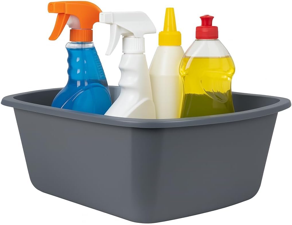 Vakly Wash Basins – Rectangular Plastic Hospital Bedside Soaking Tub (Pack of 5) Small 7 Qt Graduated Bucket - Portable Washbasin for Washing, Cleaning, Foot Bath, Dishes, Face Cleansing Bowl (5)