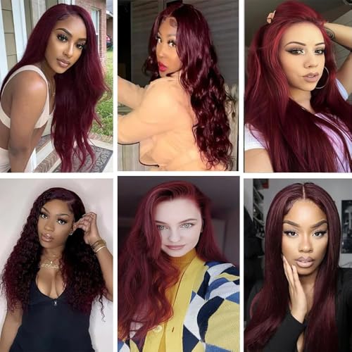 Brazilian Human Hair Bundles 24 26 28 Inch Burgundy 99J Straight Bundles Human Hair 100% Unprocessed 10A Quick Weave for Black Women Soft Sewn In with Double Weft