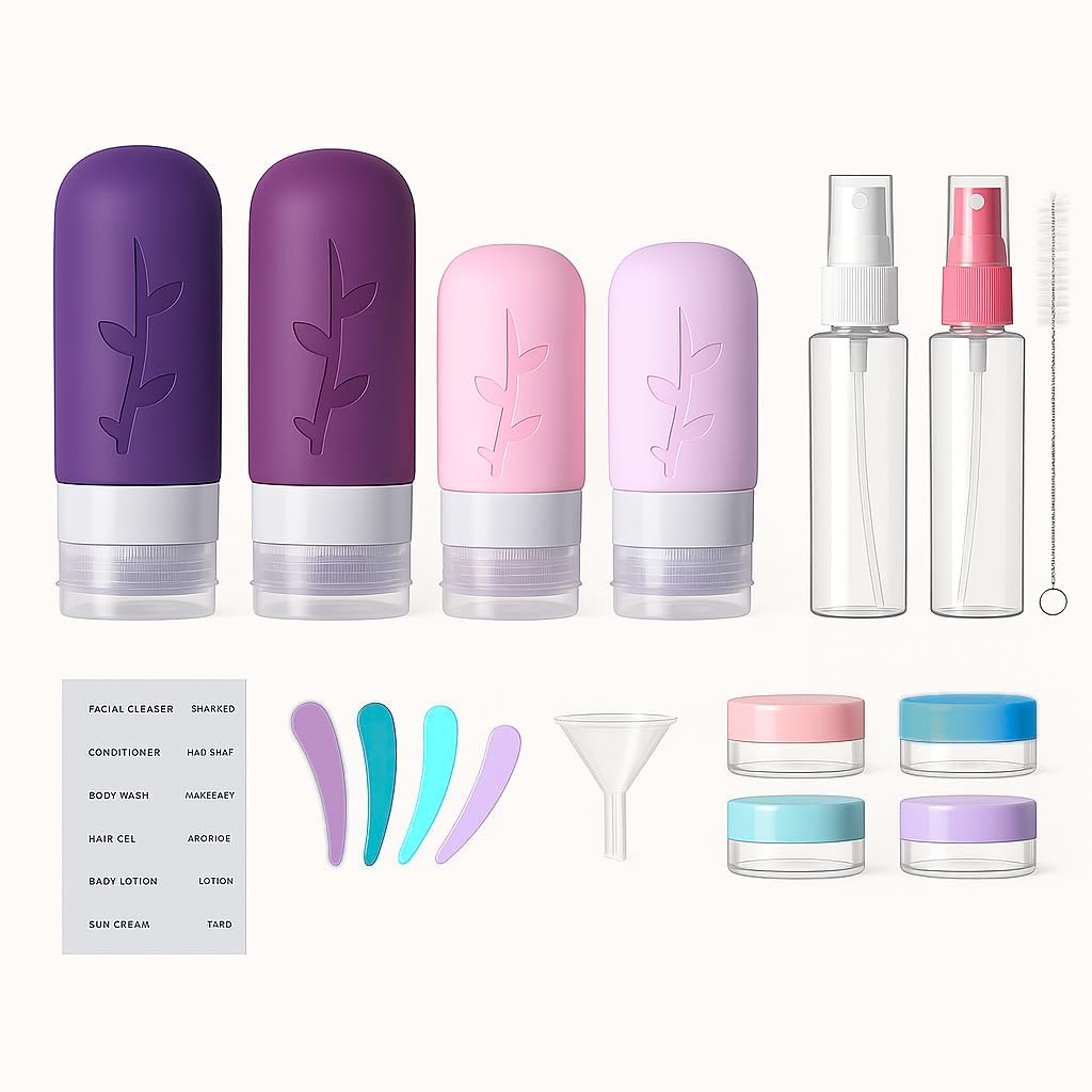 Tocelffe TSA Approved Travel Containers for Toiletries - Leak Proof Silicone Bottles, Refillable Liquid Travel Essentials for Shampoo, Conditioner, Lotion