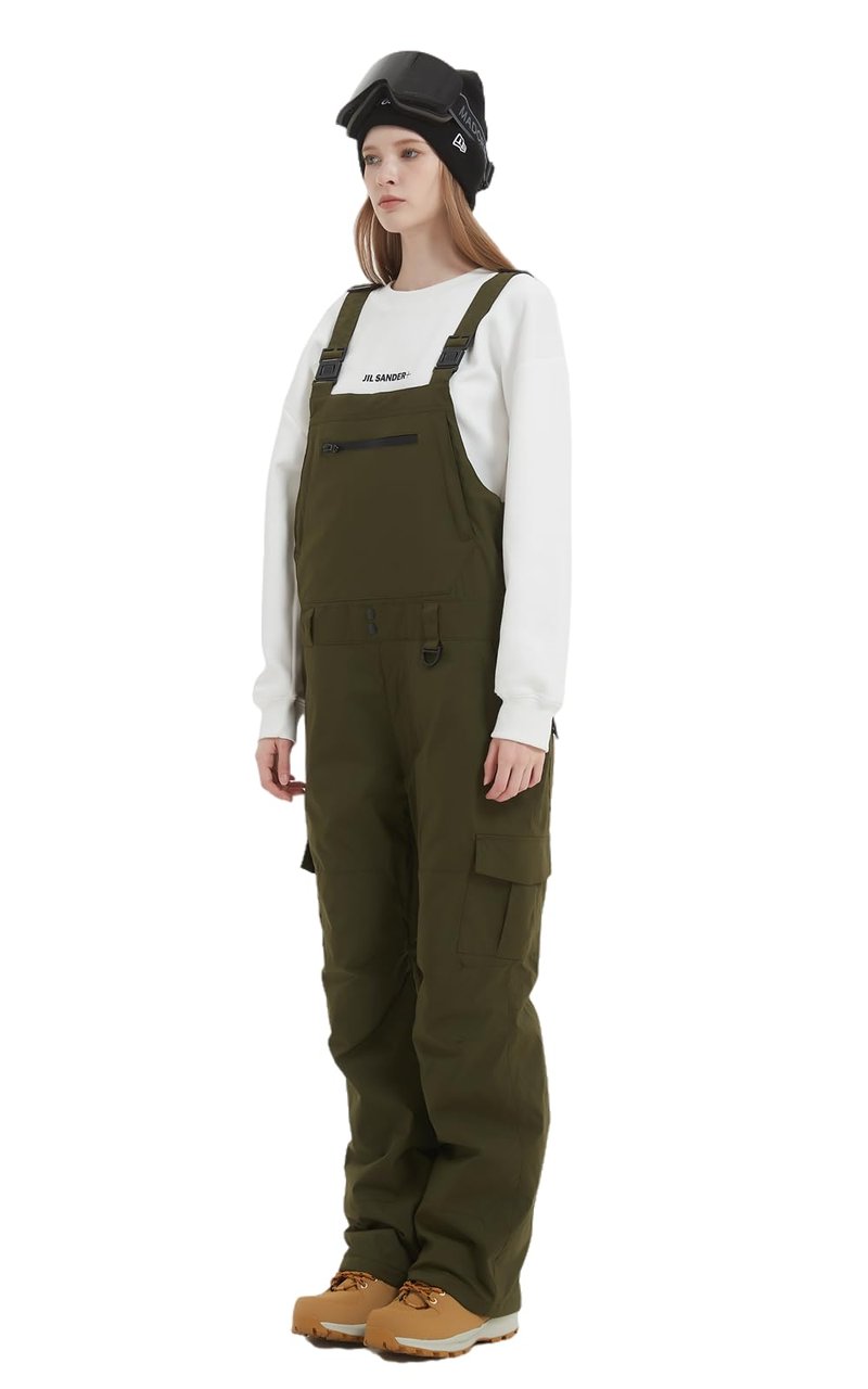 SNBOCON Womens Mens Snow Ski Bibs Pants Adjustable Overalls Windproof Waterproof Jumpsuit Snowboarding Insulated Warm Trousers Winter(S,Olive)
