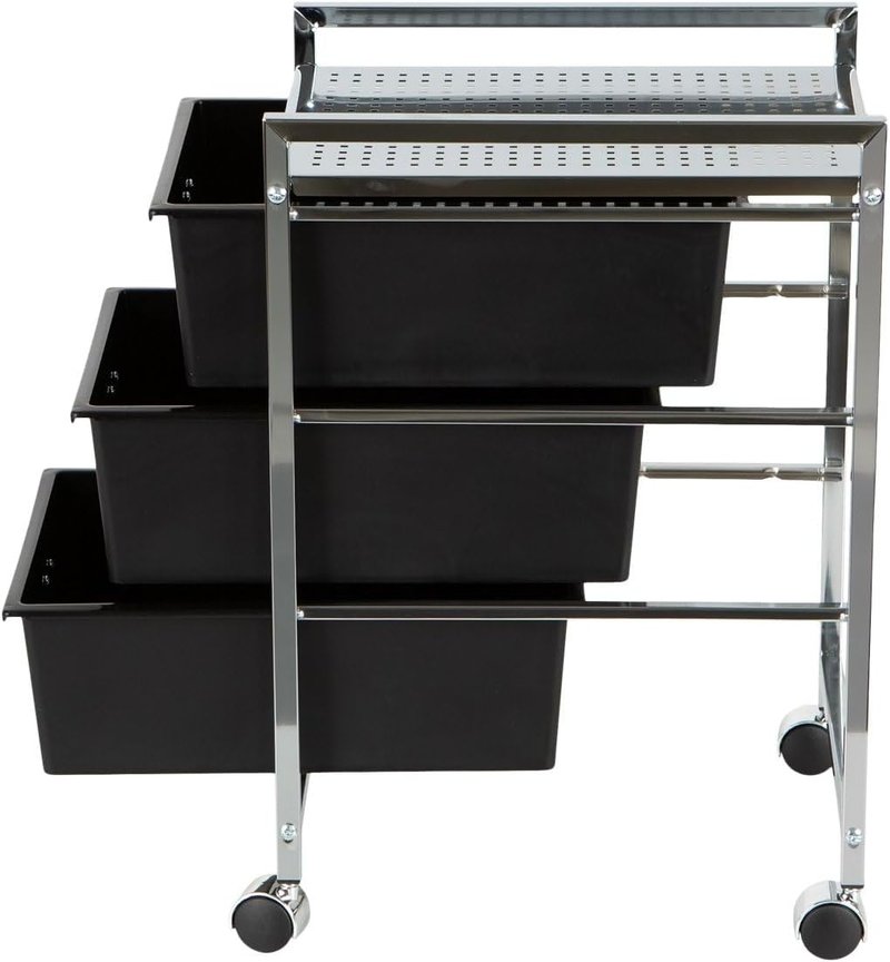 Pibbs D23 Metal Salon Roller Cart - Heavy-Duty Utility Pedicure Cart with 3 XL Removable Drawers | European Design