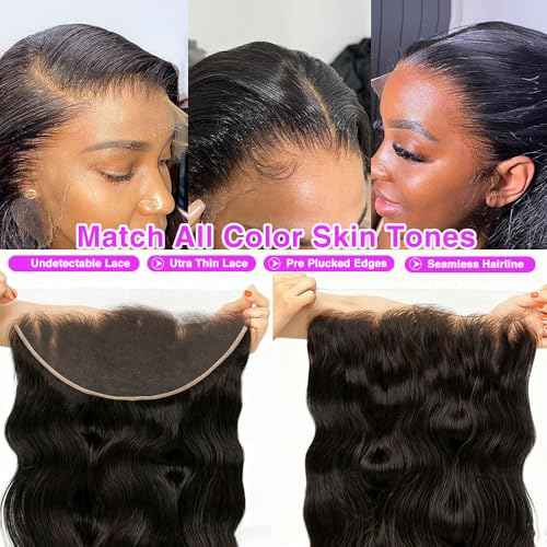 13x6 Skinlike Real HD Lace Frontal Only, 0.10mm Ultra Thin HD Lace Pre Plucked Body Wave Human Hair Frontal Bleached Knots 12 Inch