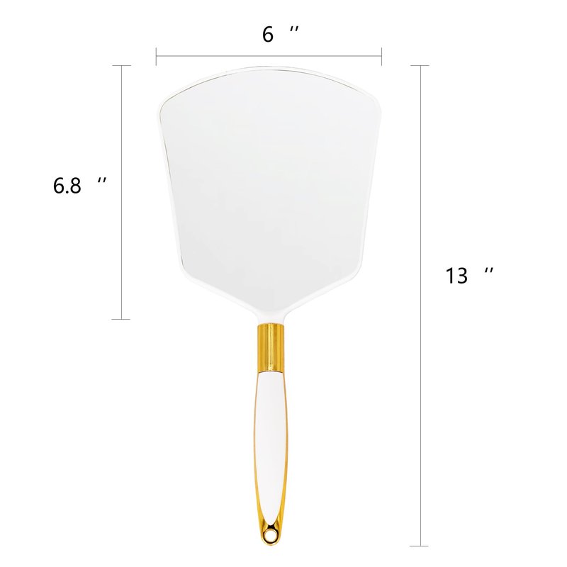 Eaoundm Hand Held Mirror with Handle, Makeup Hand Mirror with Hook Hole for Bathroom and Bedroom, Barbers Haircut Mirror for Home and Salon (6 W X6.8 L inchs, White)