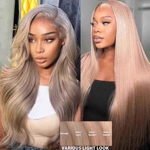 Belaved 16 Inch Ash Blonde Wigs Human Hair Straight 13x6 HD Transparent Lace Front Wigs for Black Women 180% Density Glueless Balayage Blonde Remy Human Hair Wigs with Baby Hair Pre Plucked Hairline