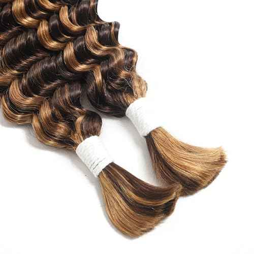 P4/30 Deep Wave Ombre Human Braiding Hair 24Inch 2 Bundles 100g Bulk Human Hair for Braiding No Weft Human Braiding Hair for Boho Braids Wet and Wavy 100% Brazilian Virgin Curly Hair