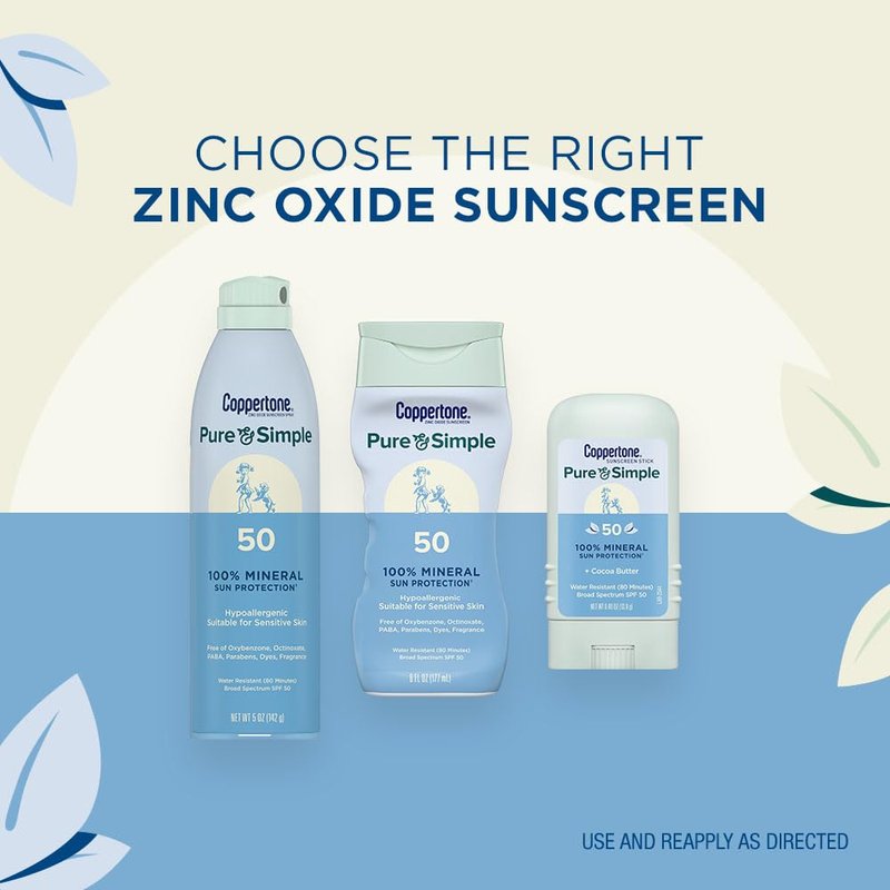 Coppertone Pure And Simple Zinc Oxide Sunscreen Lotion SPF 50 - Water Resistant & Hypoallergenic, 6 Fl Oz