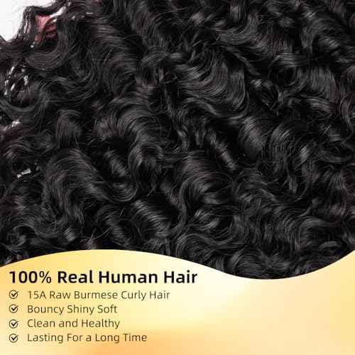 MsSunlight Burmese Curly Bundles Human Hair 22 Inch 100% Unprocessed Quick Weave 15A Water Wave with Spiral Curly End Real Human Hair Extensions Natural Black