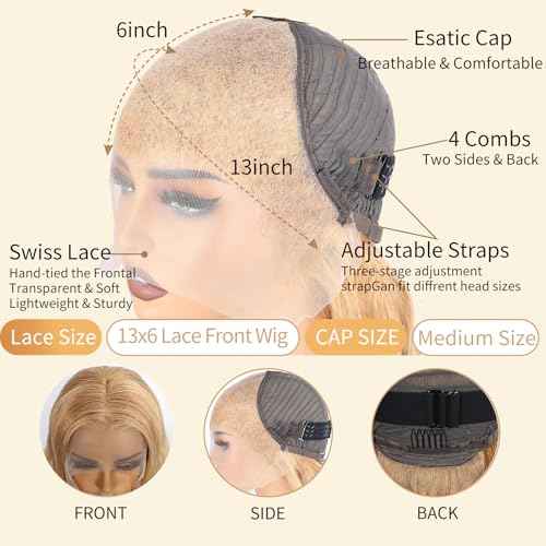 Honey Blonde 13x6 HD Lace Front Wigs Human Hair Honey Blonde Wig Human Hair 200% Density Honey Blonde Body Wave Wigs Human Hair 27# Colored 22 Inch